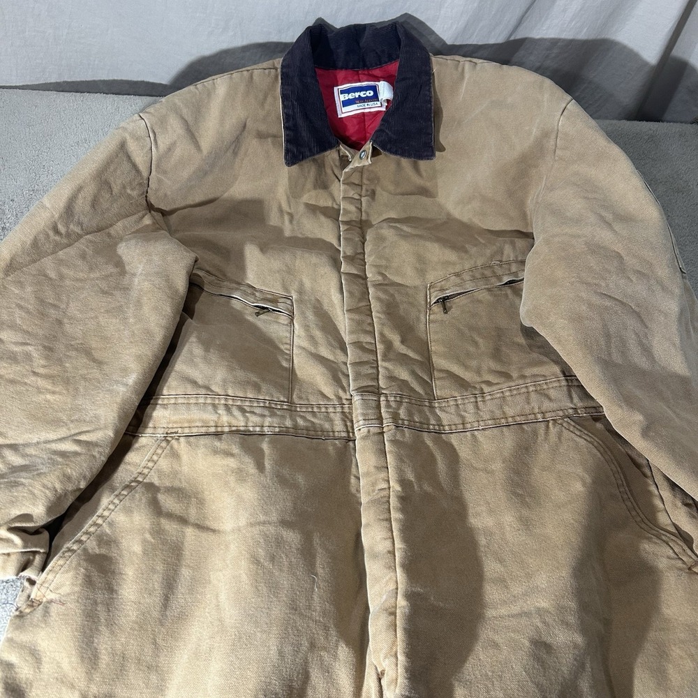 Vintage Berco Work Apparel Insulated Coveralls Brown Canvas Mens XL Short